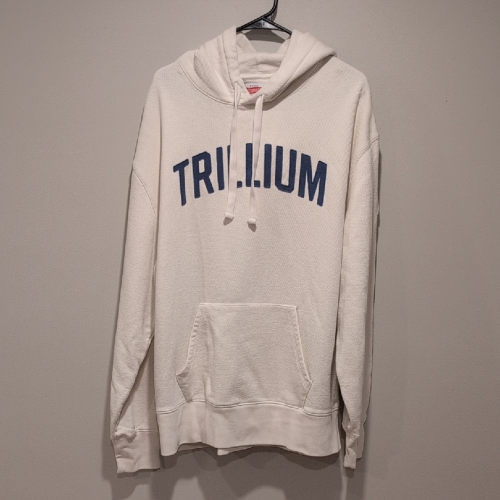Trillium Off-White Hoodie with Blue Lettering
